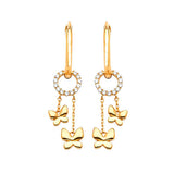 Butterfly Drop Earrings with White CZ in 14K Gold