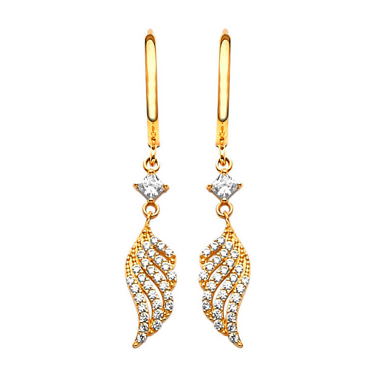 Drop Earrings with White CZ in 14K Gold