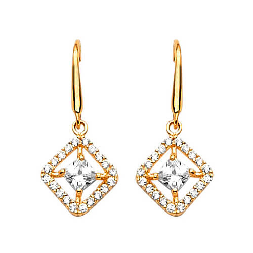 Drop Earrings with White CZ in 14K Gold
