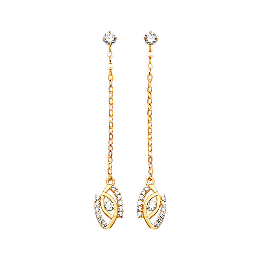 Drop Earrings with White CZ in 14K Gold and Butterfly Backing