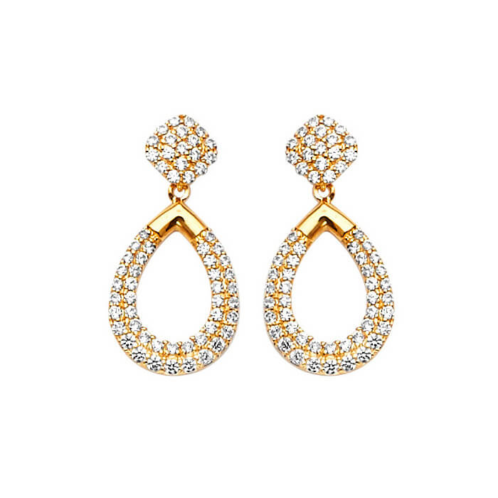 Drop Earrings with White CZ in 14K Gold and Butterfly Backing