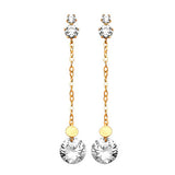 Drop Earrings with White CZ in 14K Gold and Butterfly Backing