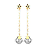 Star Drop Earrings with White CZ in 14K Gold
