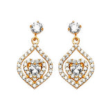 Heart Drop Earrings with White CZ in 14K Gold and Butterfly Backing