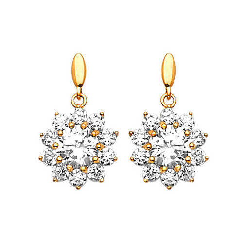 Drop Earrings with White CZ in 14K Gold and Butterfly Backing