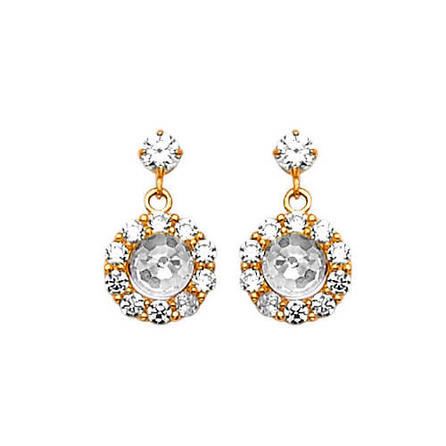Drop Earrings with White CZ in 14K Gold and Butterfly Backing