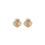 Star Stud Earrings with White CZ in 14K Two-Tone Gold and Butterfly Backing