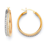 Huggie Earrings with White CZ in 14K Two-Tone Gold