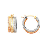 Huggie Earrings with White CZ in 14K Tri-Color Gold