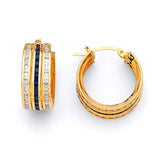 Huggie Earrings with Blue & White CZ in 14K Gold