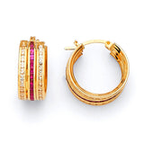 Huggie Earrings with Red & White CZ in 14K Gold