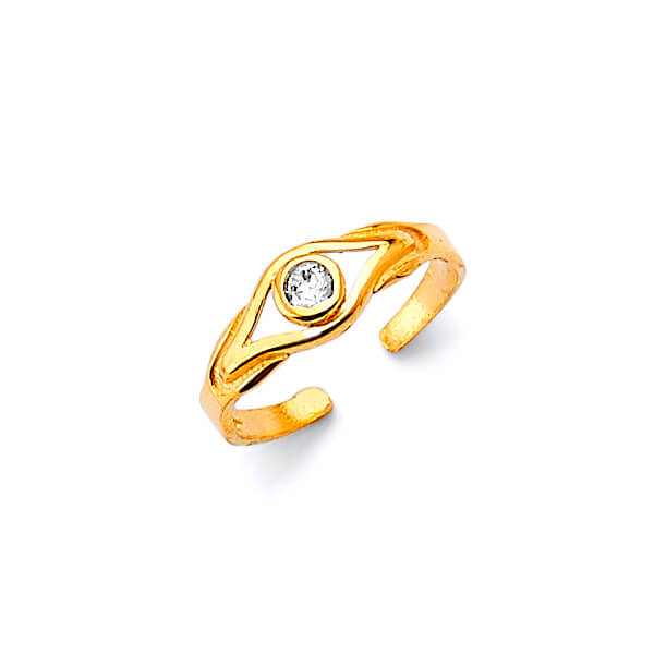White CZ Eye Toe Ring in 14K Gold