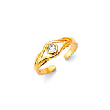 White CZ Eye Toe Ring in 14K Gold