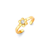 White CZ Flower Toe Ring in 14K Gold