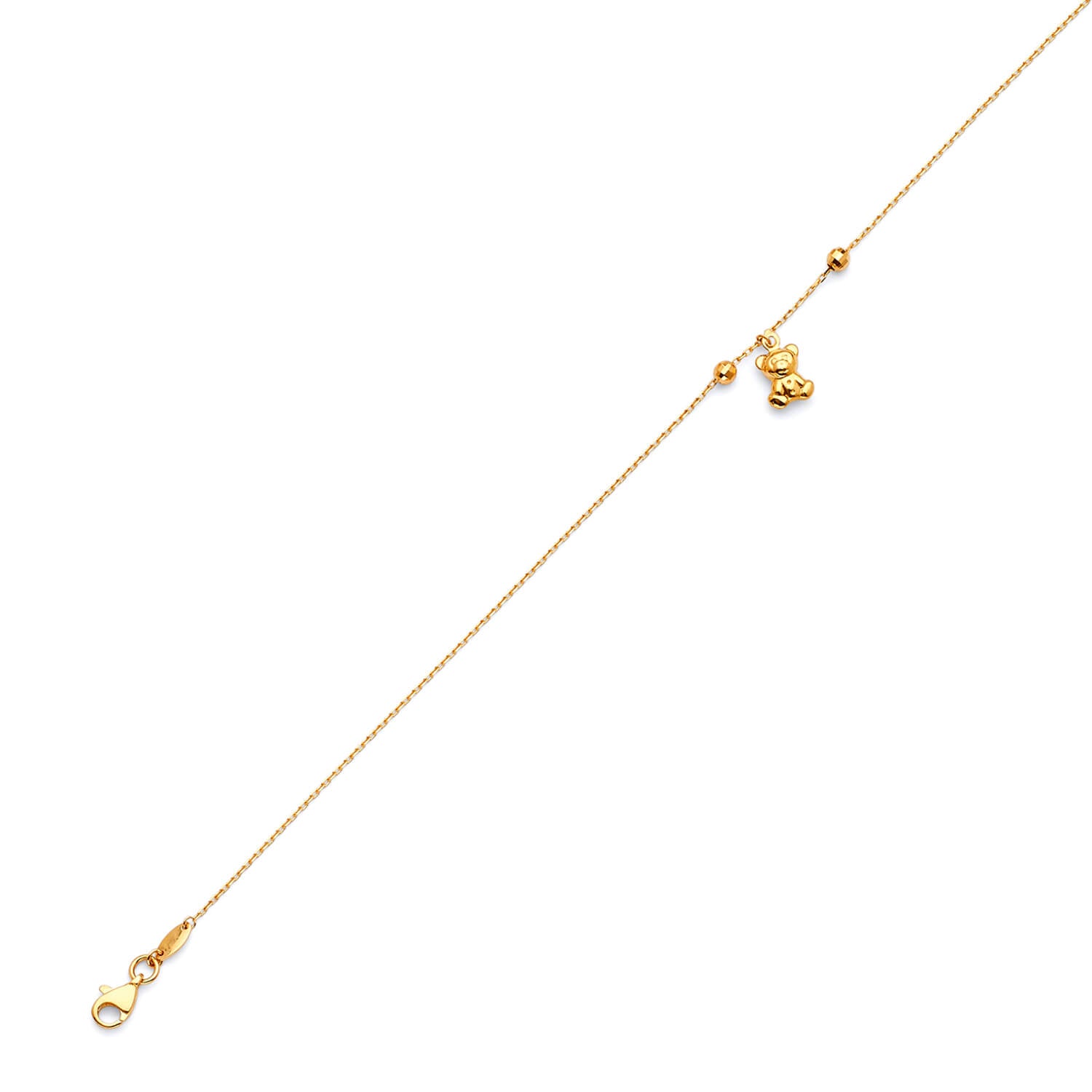 Adjustable Bear Charm Anklet in 14K Gold