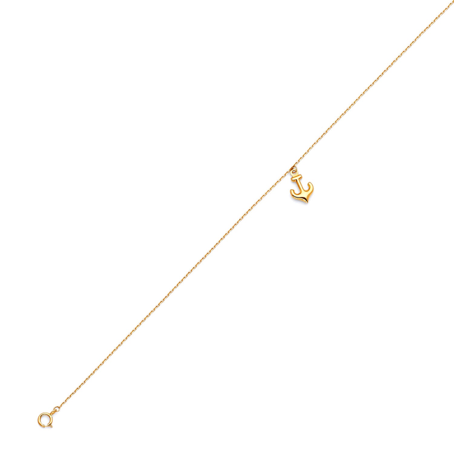 Adjustable Anchor Charm Anklet in 14K Gold