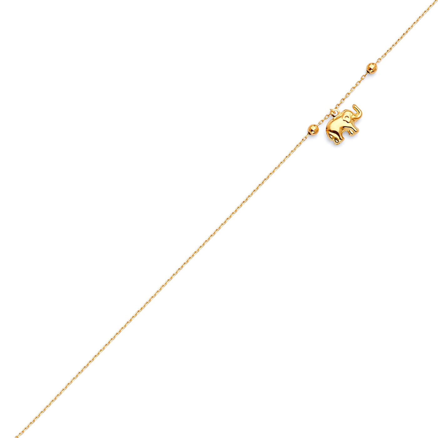 Adjustable Elephant Charm Anklet in 14K Gold