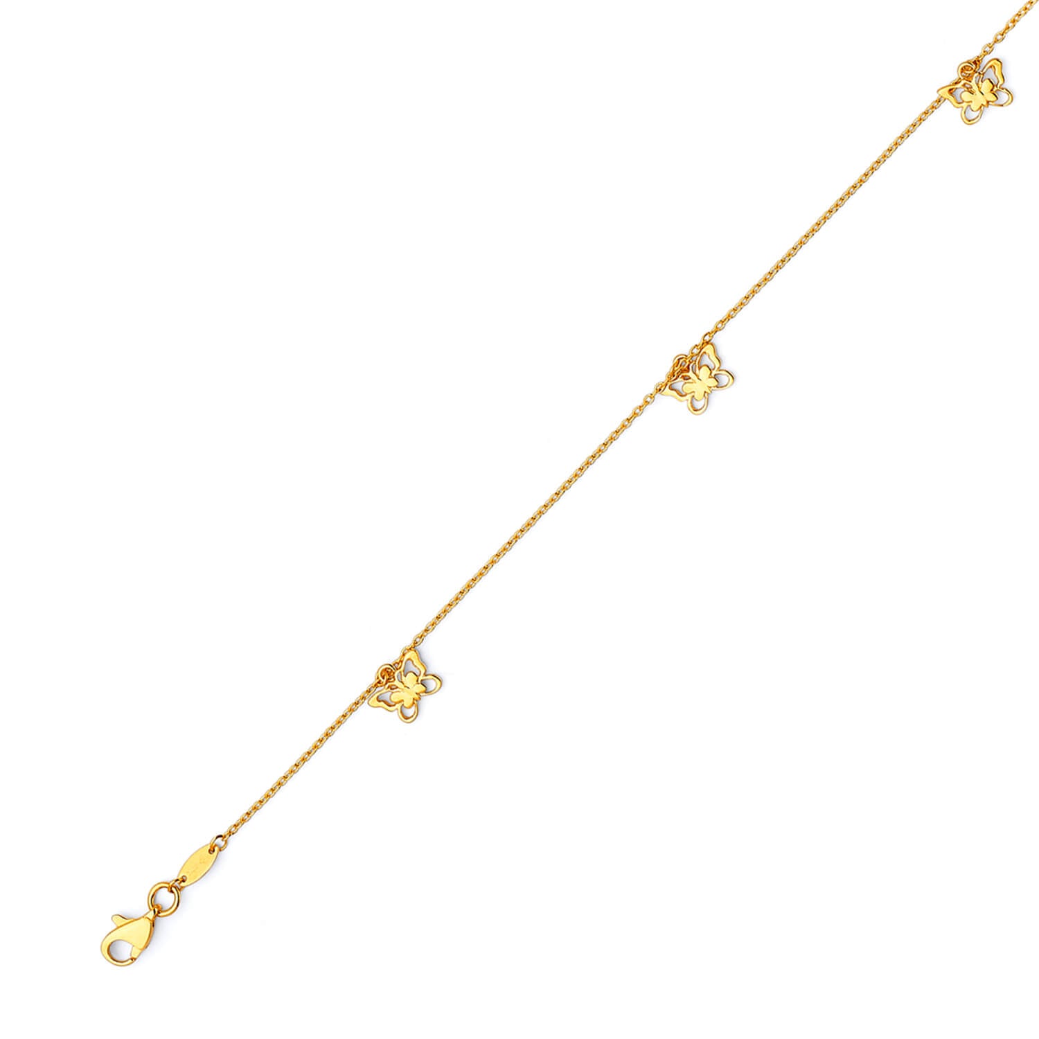 Adjustable Butterfly Charm Anklet in 14K Gold