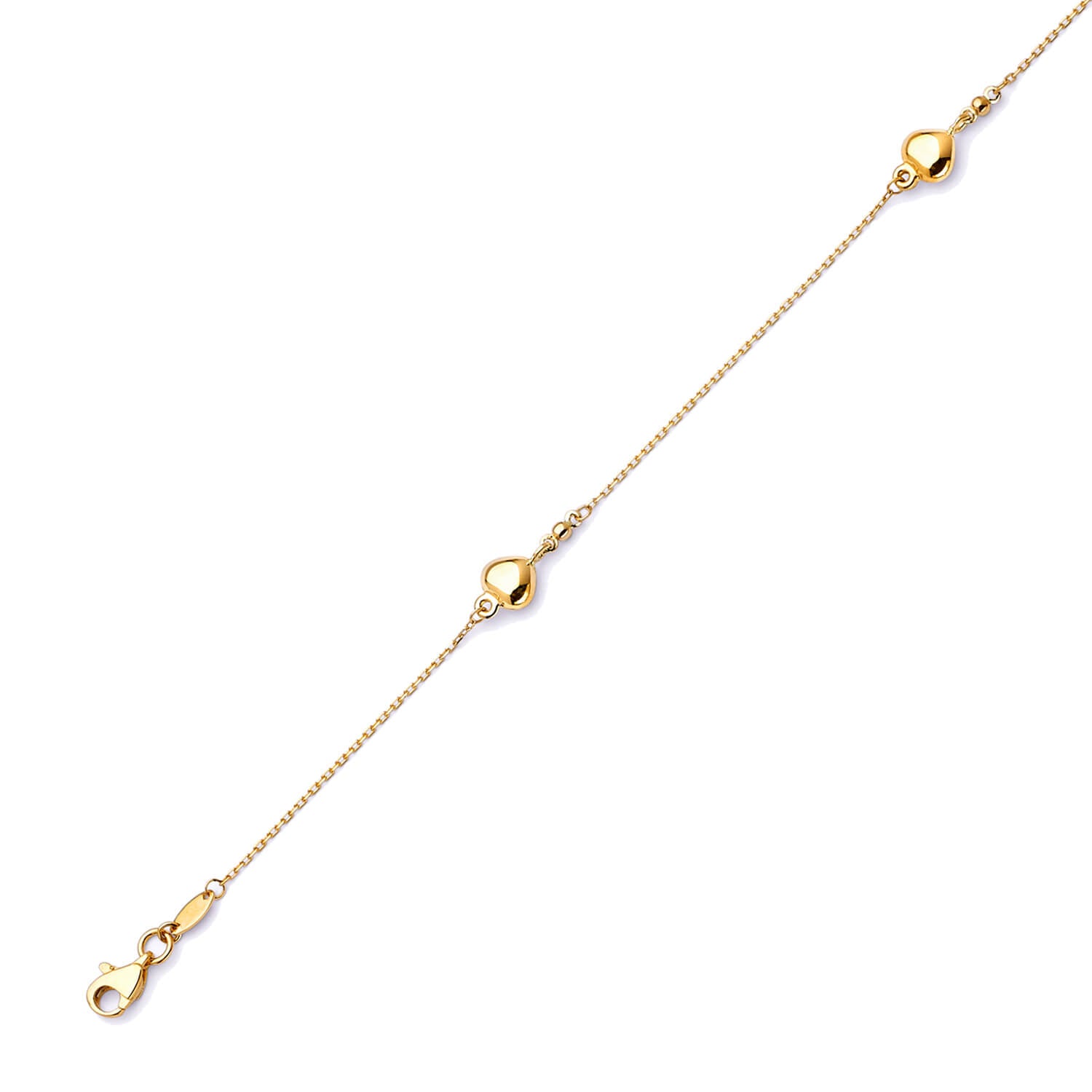 Adjustable Heart Charm Anklet in 14K Gold