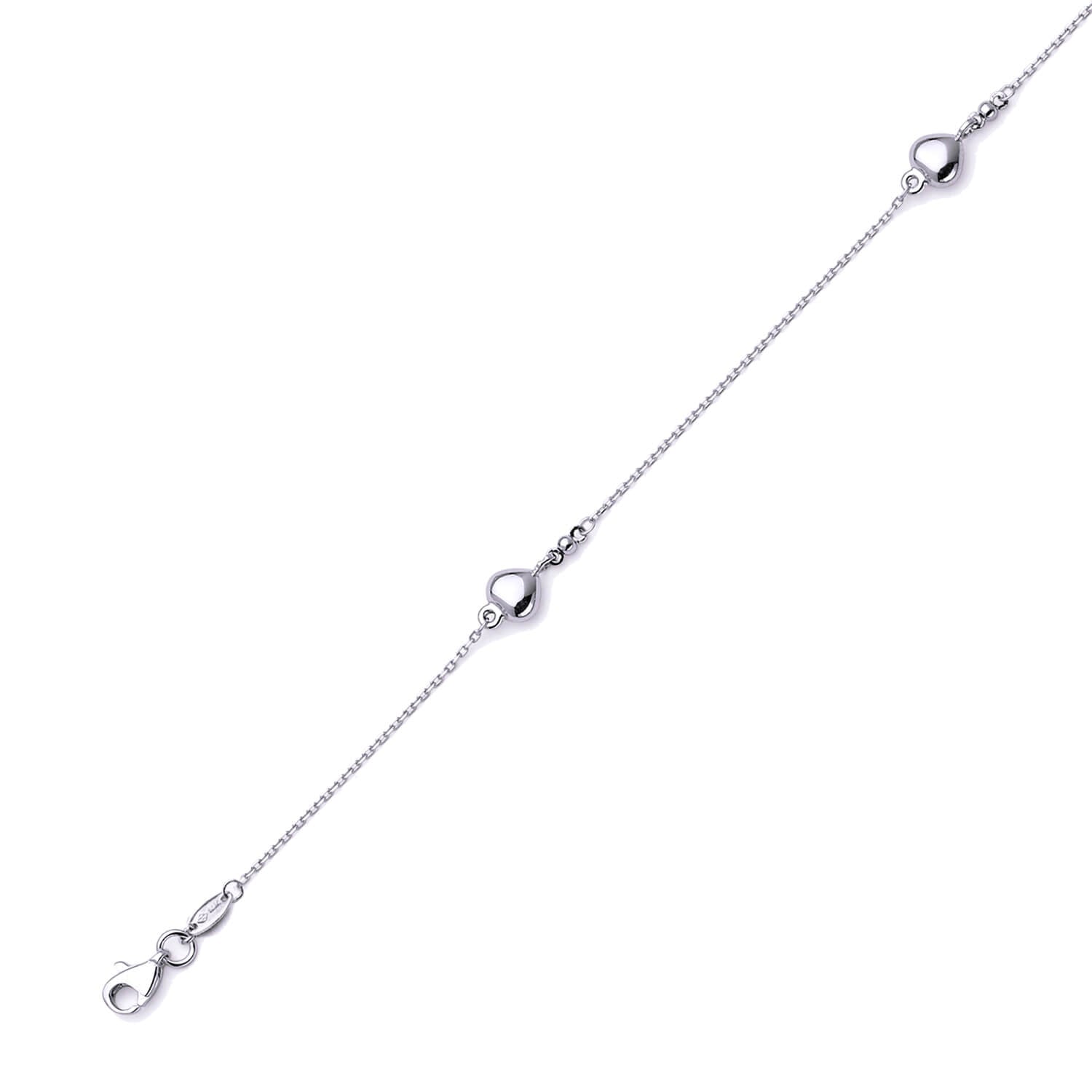 Adjustable Heart Link Anklet in 14K White Gold