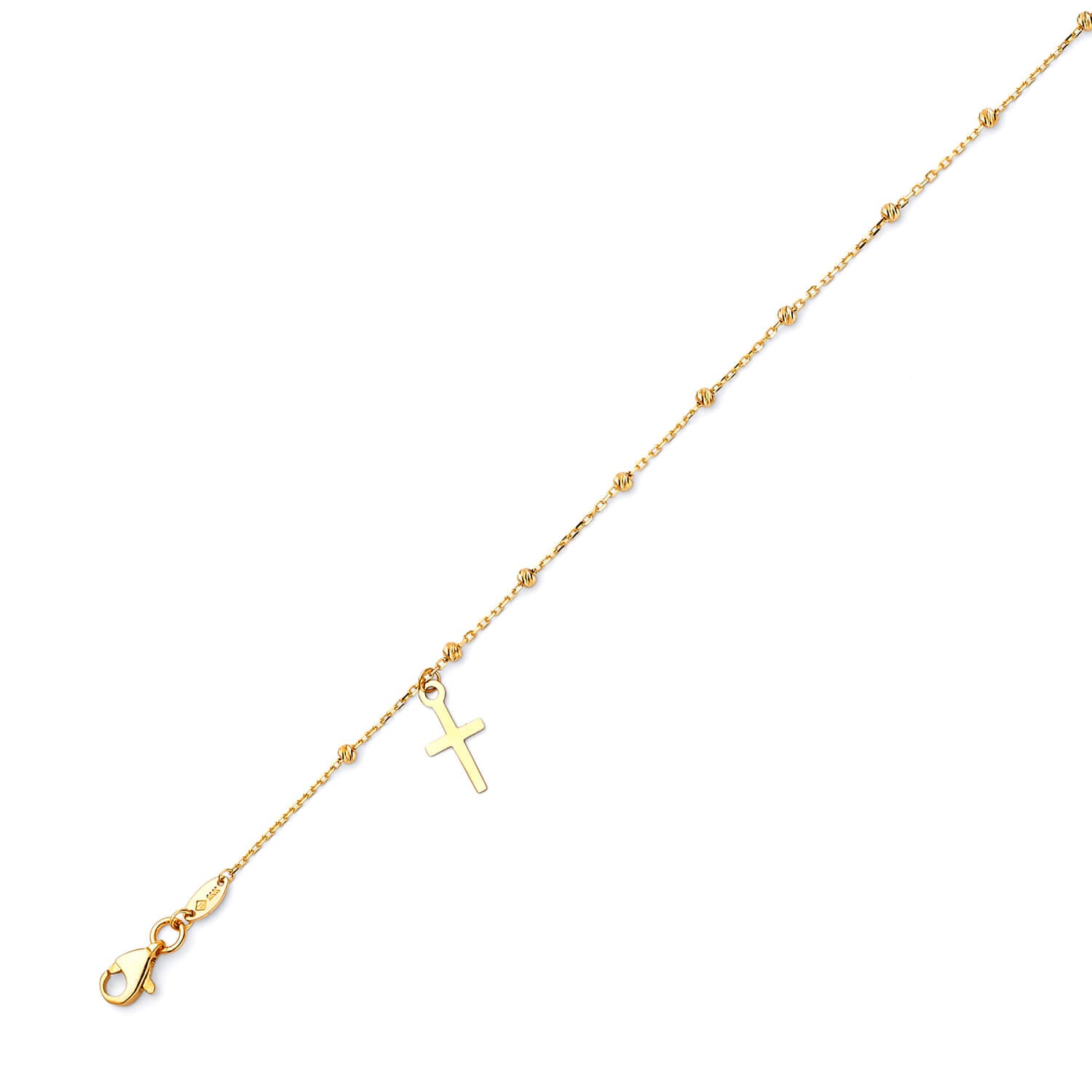 Adjustable Cross Charm Anklet in 14K Gold