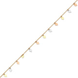 Adjustable Heart Charm Anklet in 14K Tri Color Gold