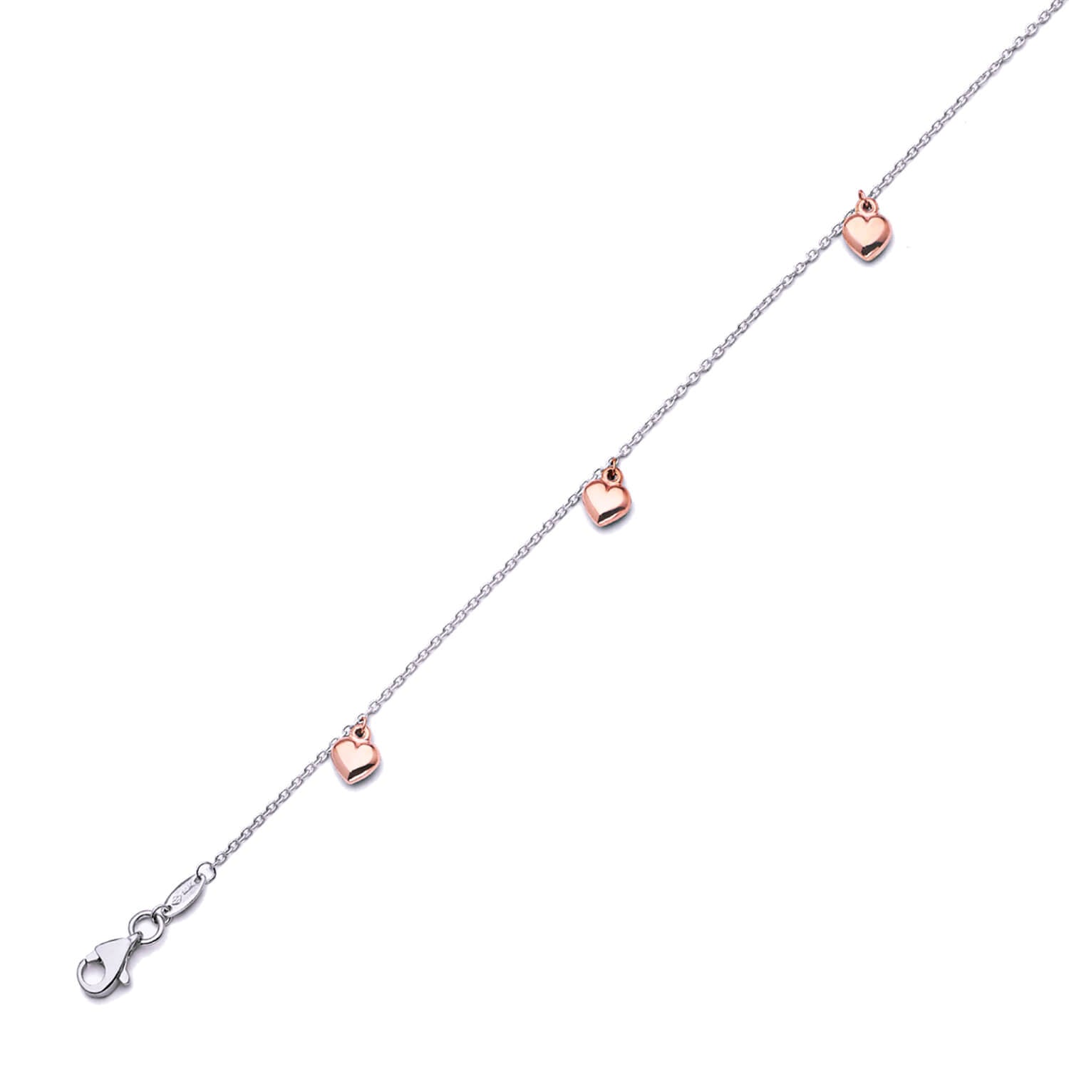 Adjustable Heart Charm Anklet in 14K Two Tone Gold