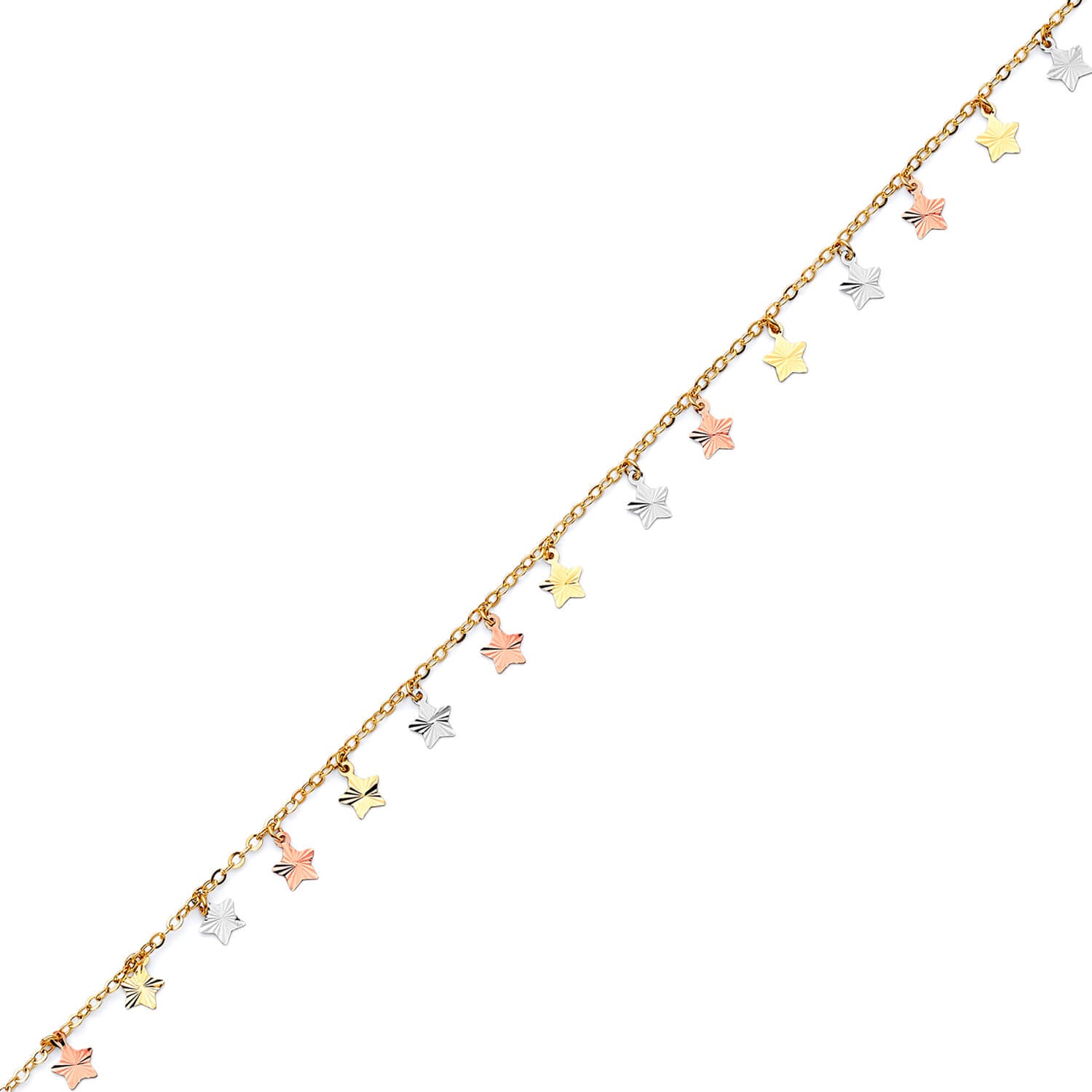 Adjustable Star Charm Anklet in 14K Tri Color Gold