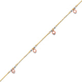 Adjustable Heart Charm Anklet in 14K Tri Color Gold