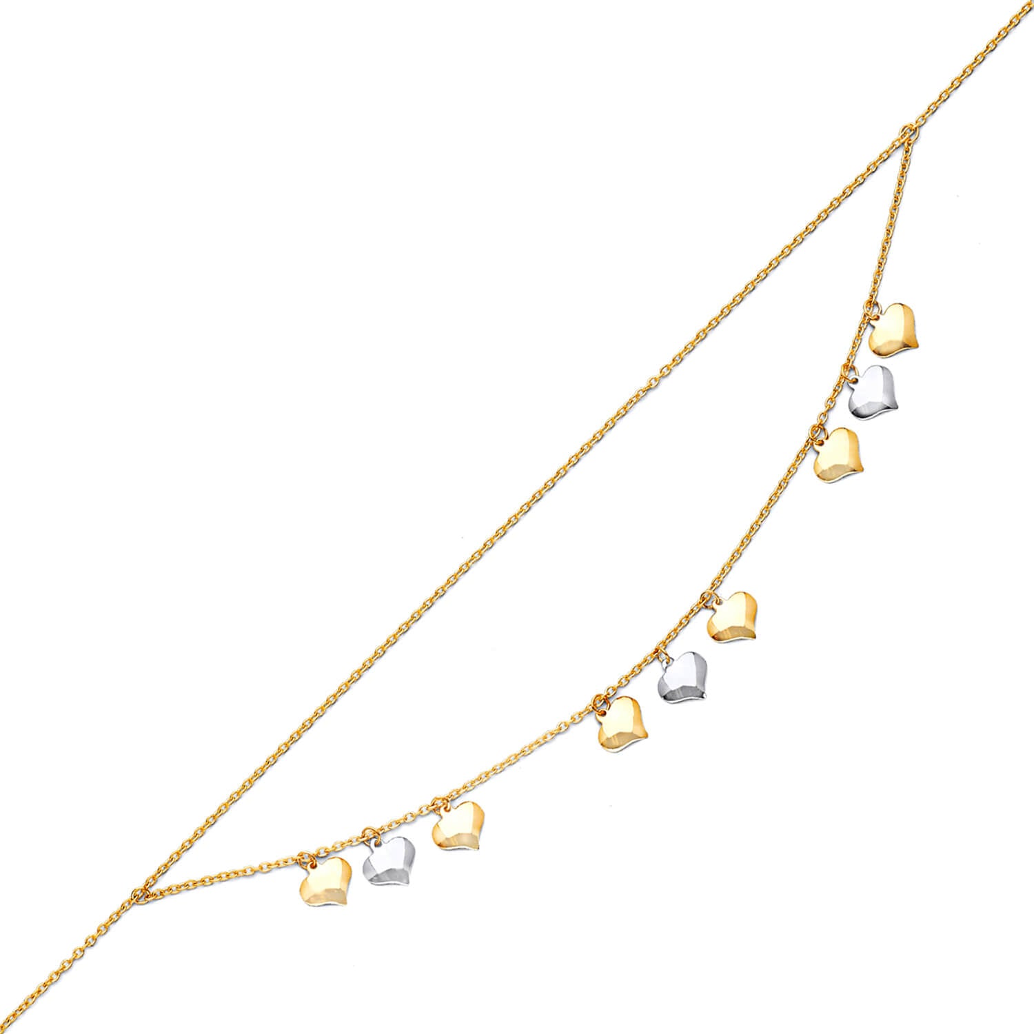 Adjustable Heart Charm Anklet in 14K Two Tone Gold