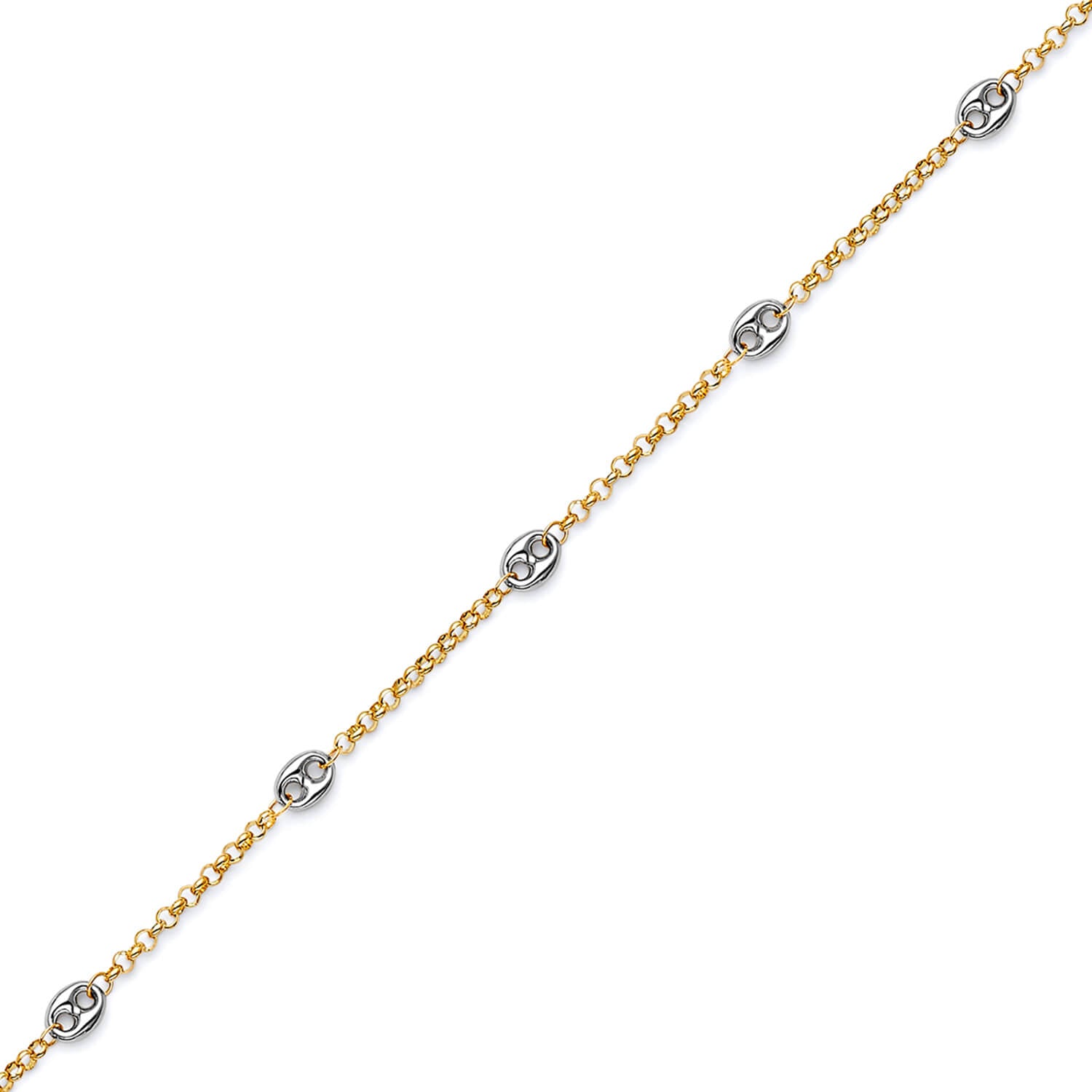 Adjustable Link Anklet in 14K Two Tone Gold