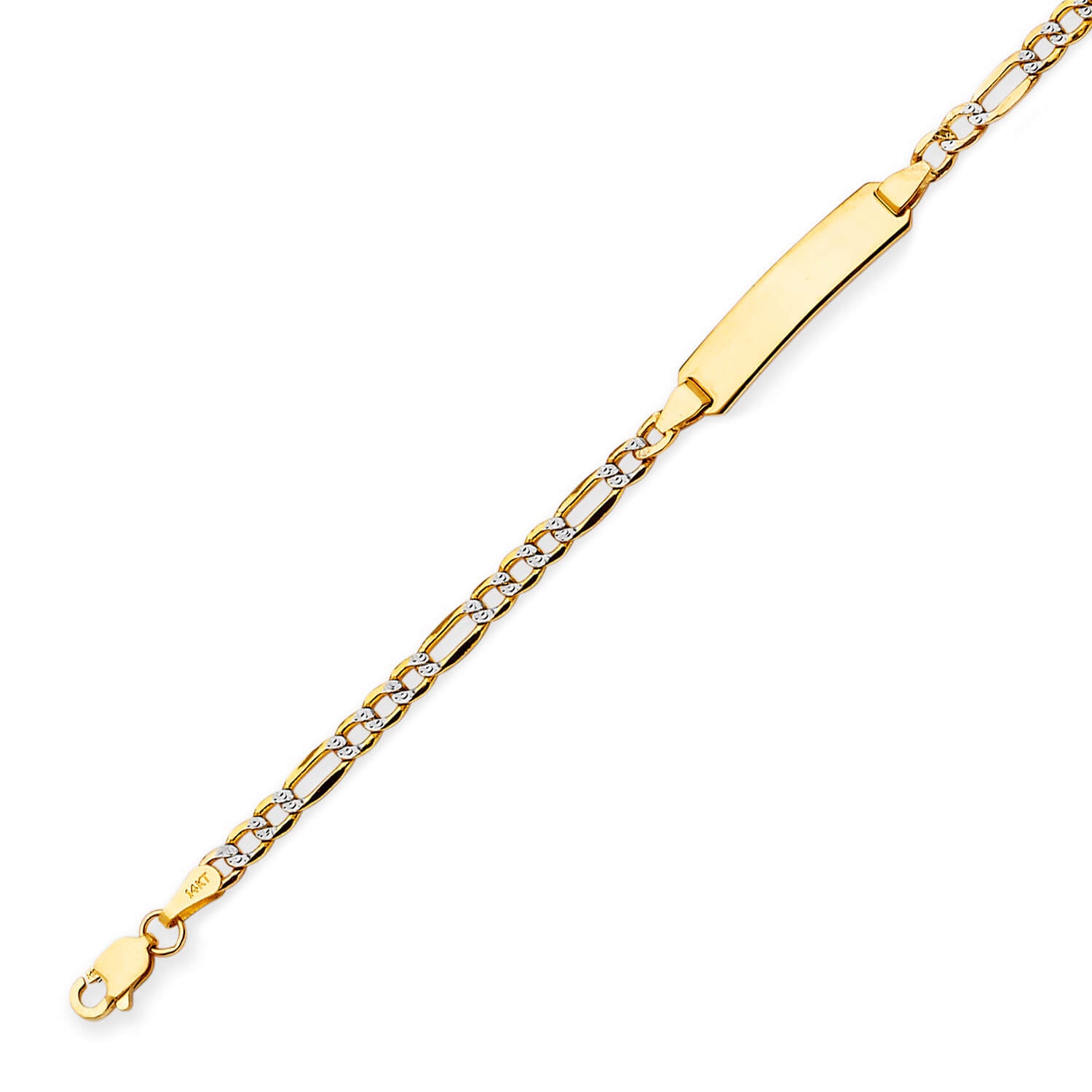 Figaro Kids ID Bracelet In 14K Two-Tone Gold