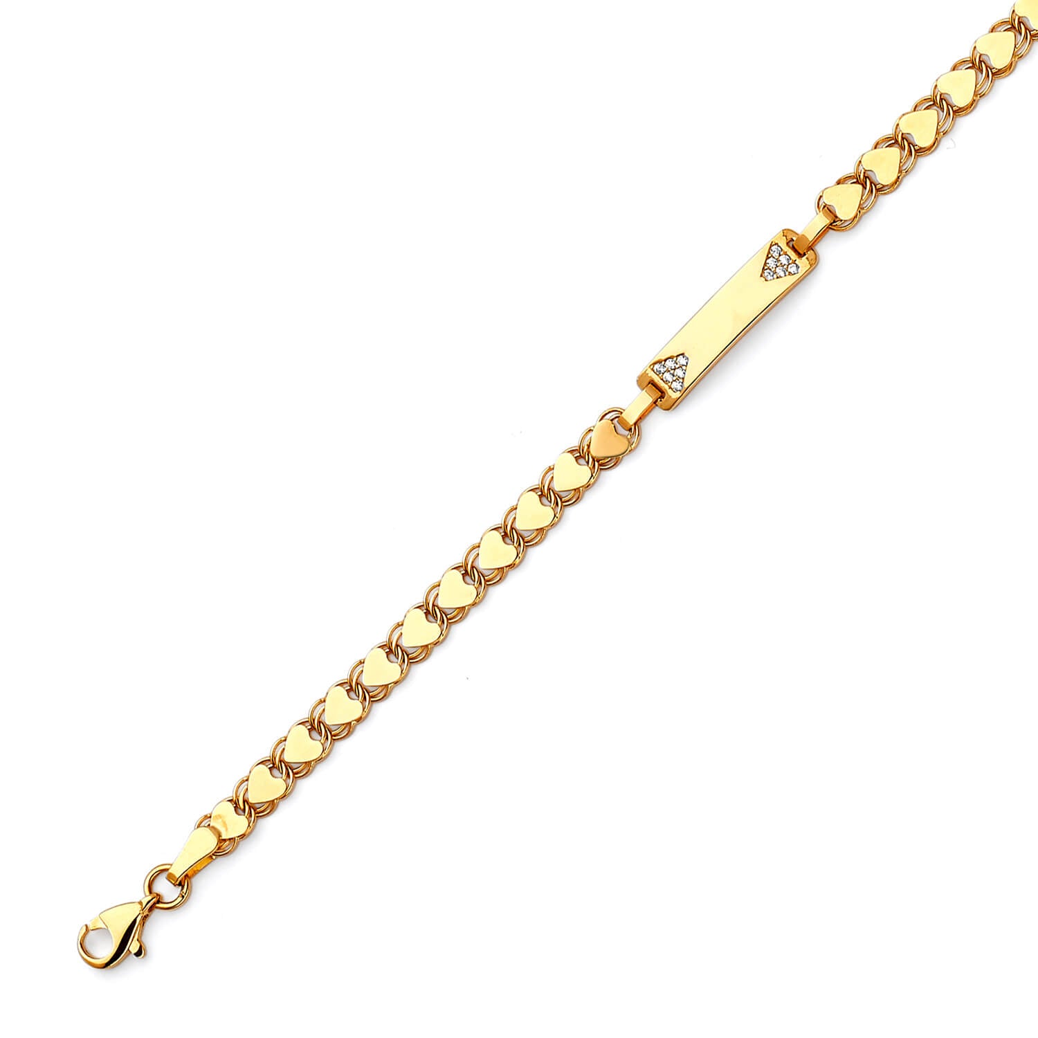 Mexican White CZ Kids Border ID Bracelet In 14K Gold