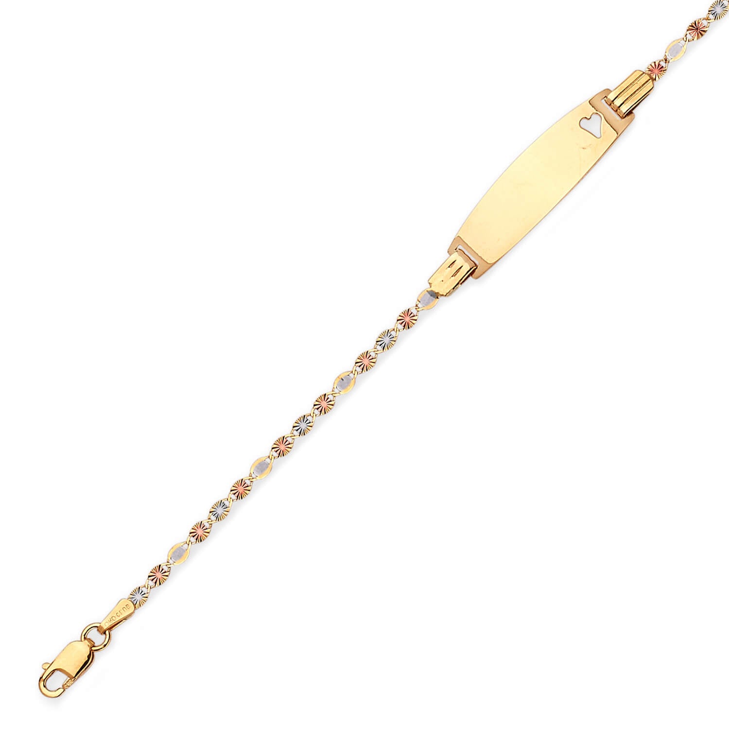 Valentino Kids Heart Border ID Bracelet In 14K Tri-Color Gold