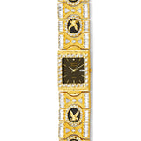 White CZ and Onyx Square Shape Mens Watch in 14K Gold