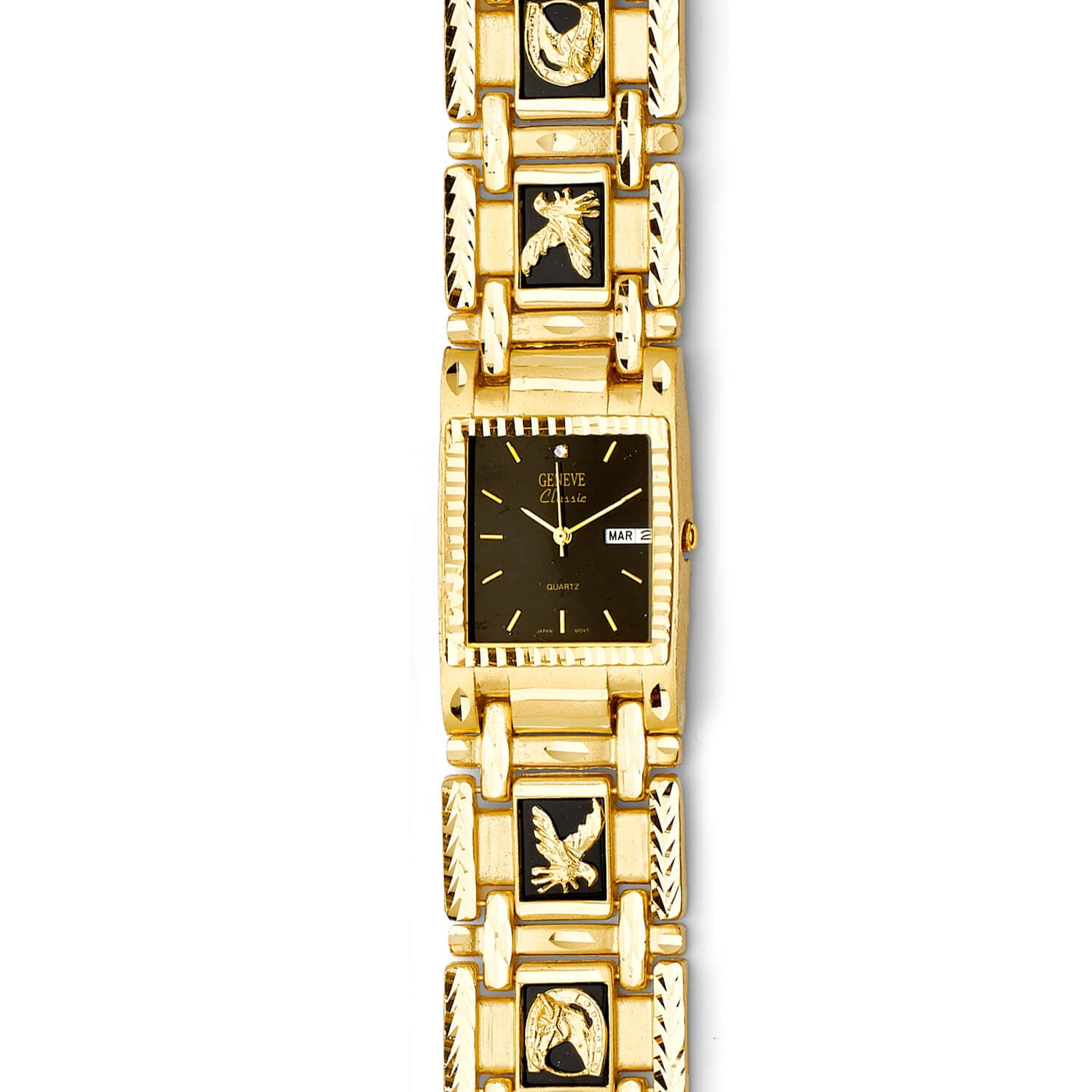 Onyx Square Shape Mens Watch in 14K Gold