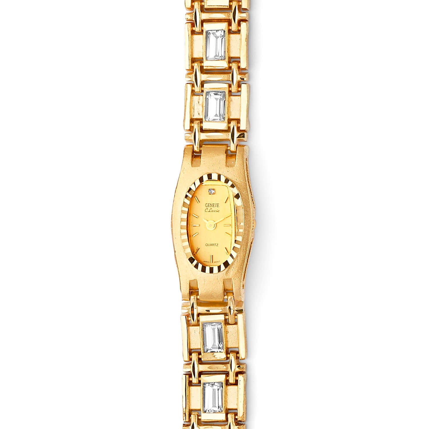 White CZ Oval Shape Ladies Watch in 14K Gold
