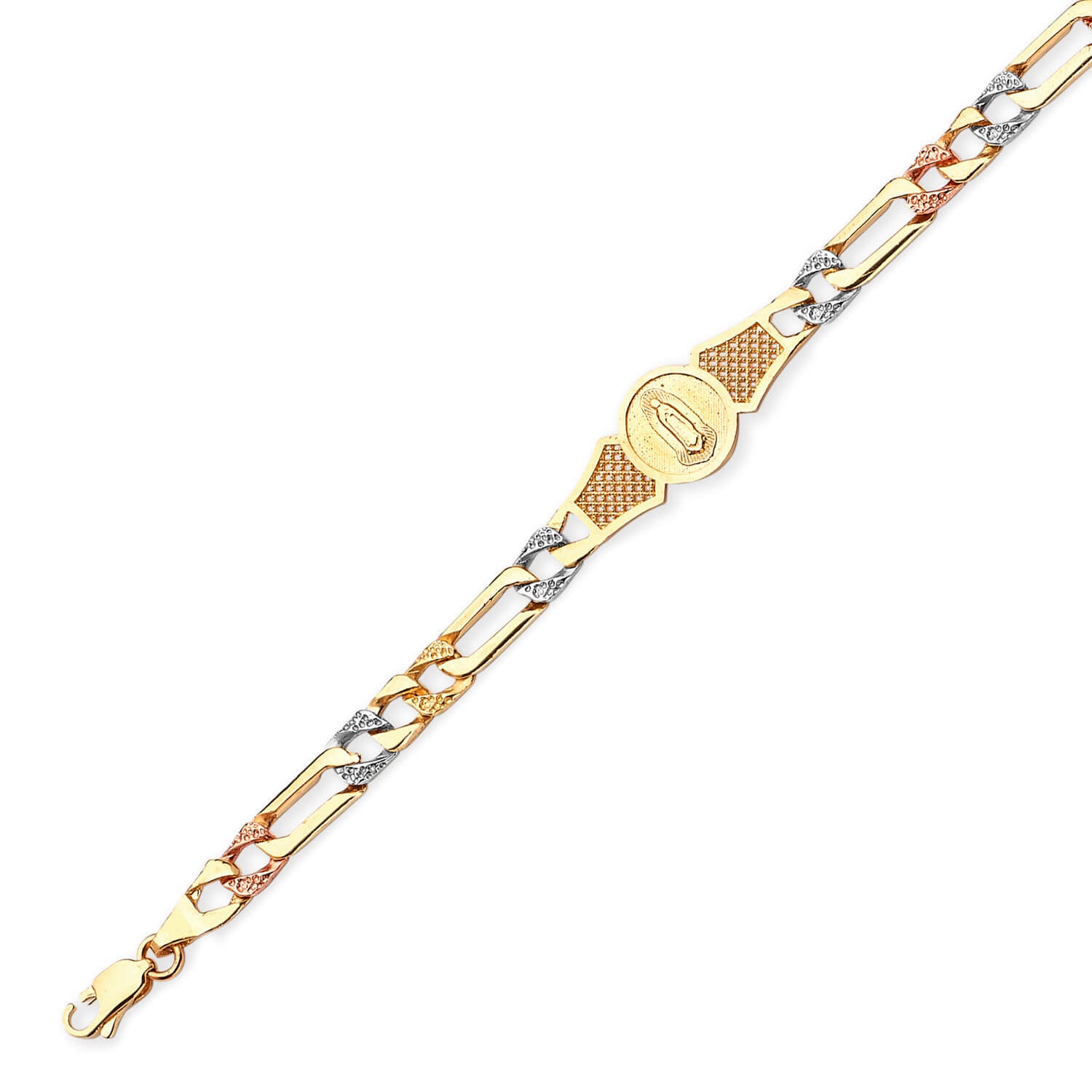 Figaro Kids Bracelet In 14K Tri-Color Gold