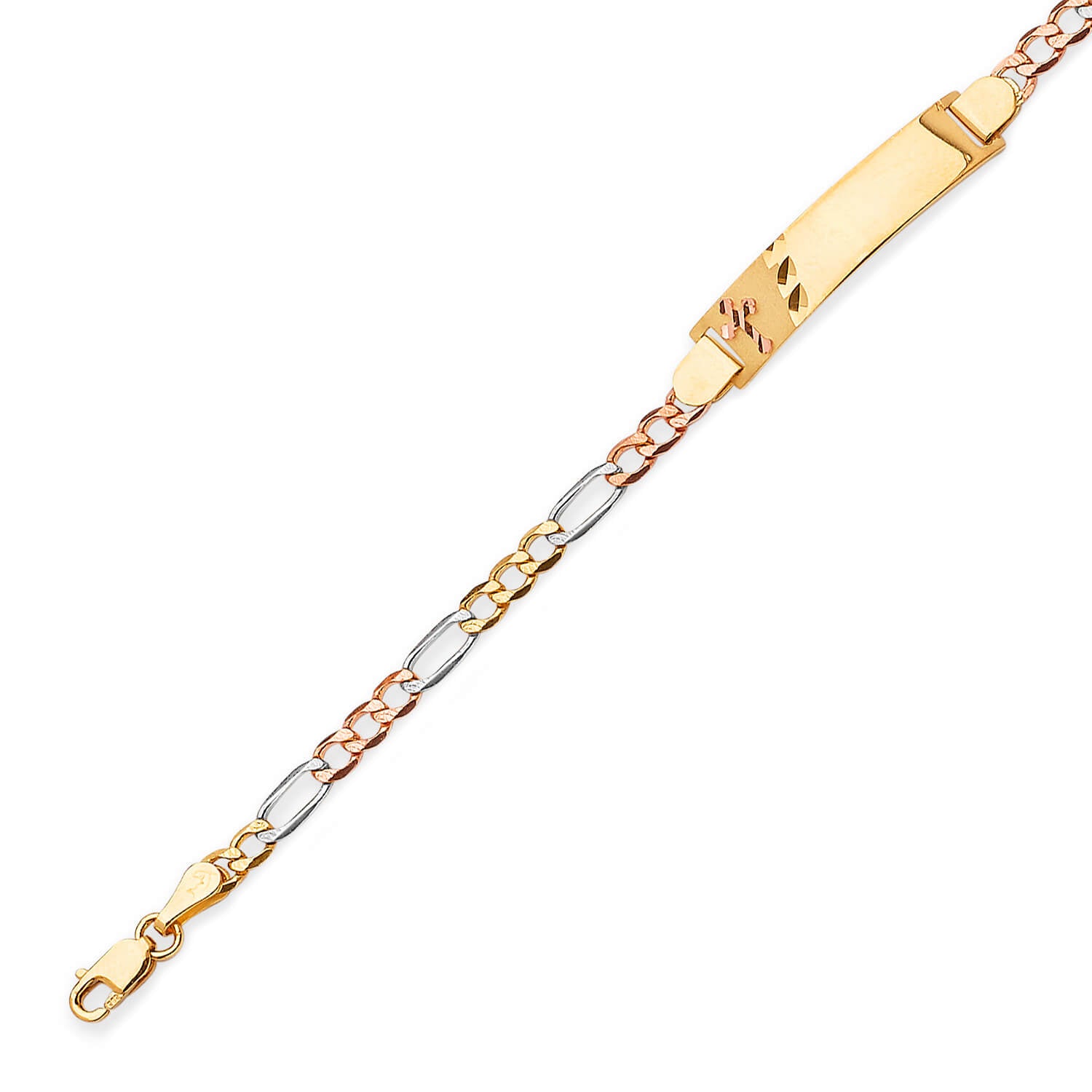 Figaro Kids Cross Border ID Bracelet In 14K Tri-Color Gold