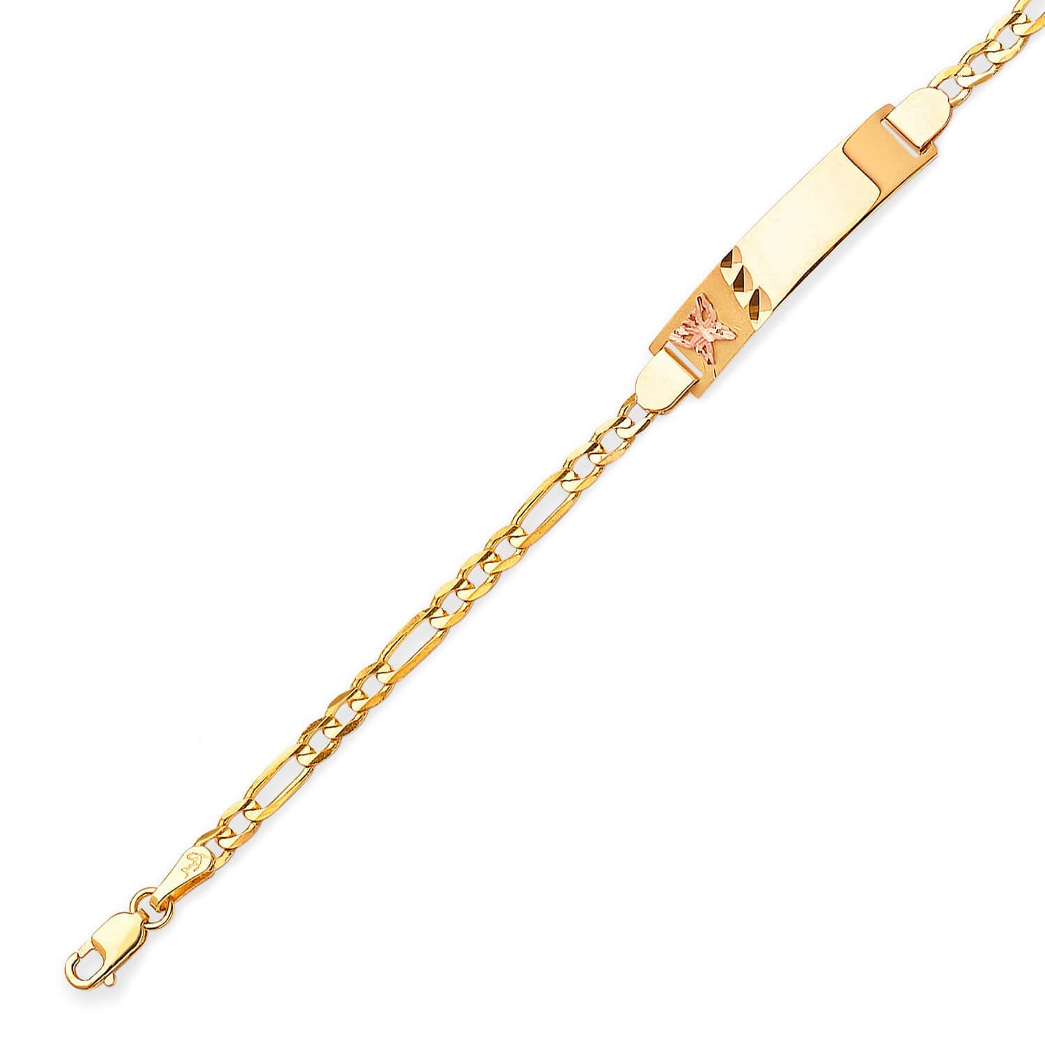 Figaro Kids Butterfly Border ID Bracelet In 14K Two-Tone Gold