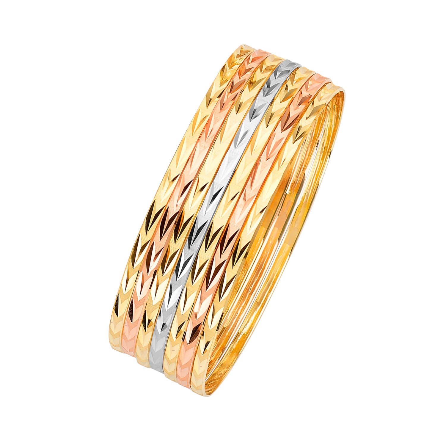 Solid Ladies 7-Day Bangle in 14K Tri-Color Gold