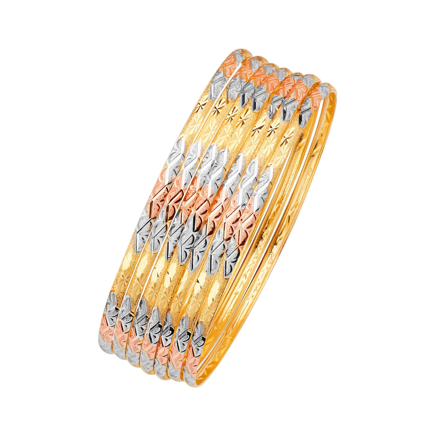 Flower Flexible Ladies 7-Day Bangle in 14K Tri-Color Gold