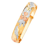 Adjustable Flower Ladies Bangle in 14K Tri-Color Gold