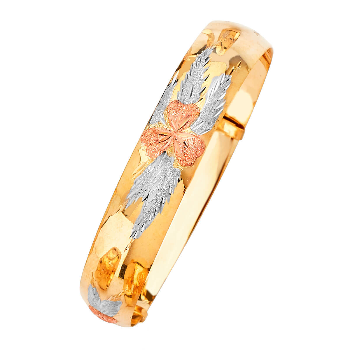 Adjustable Flower Ladies Bangle in 14K Tri-Color Gold