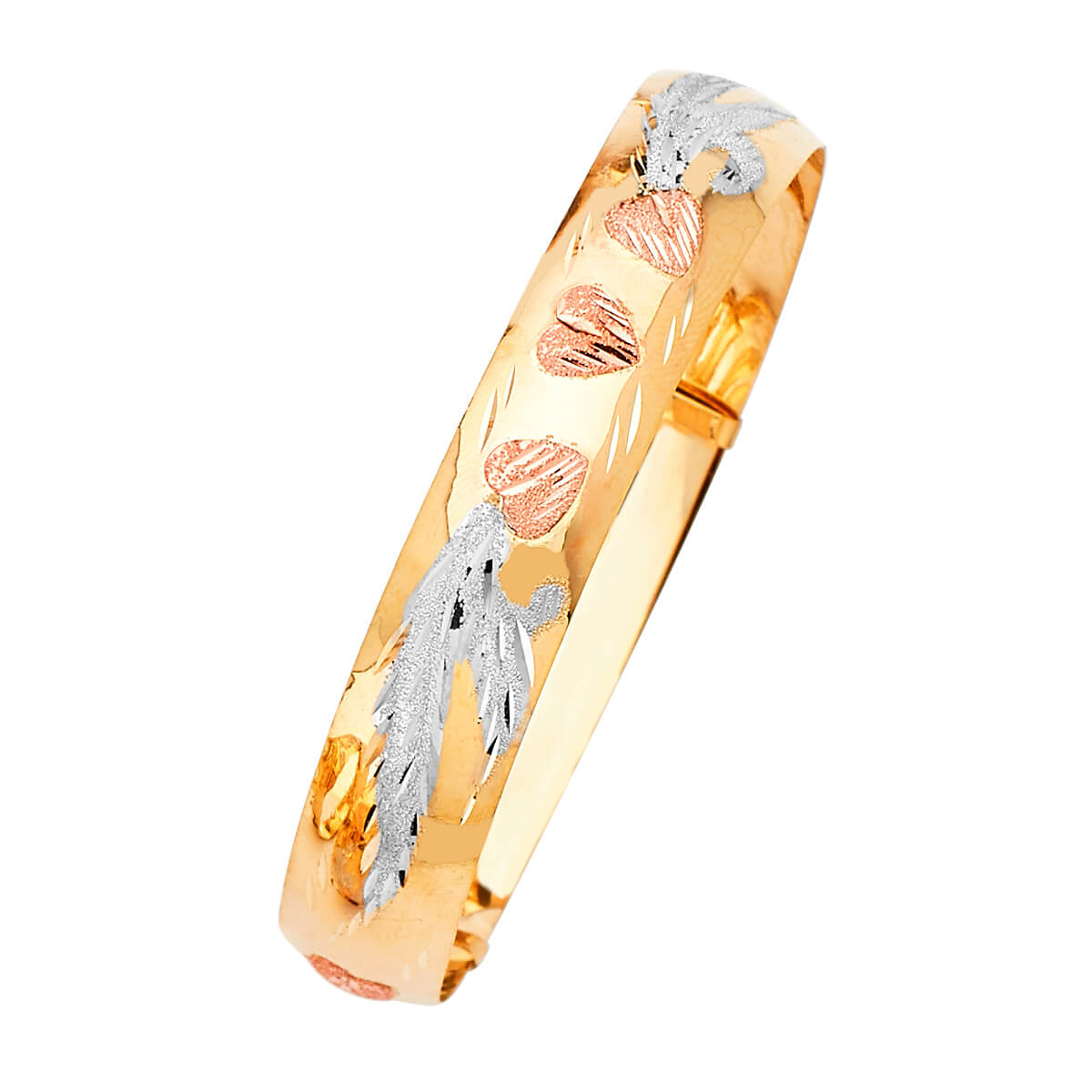 Adjustable Flower Ladies Bangle in 14K Tri-Color Gold