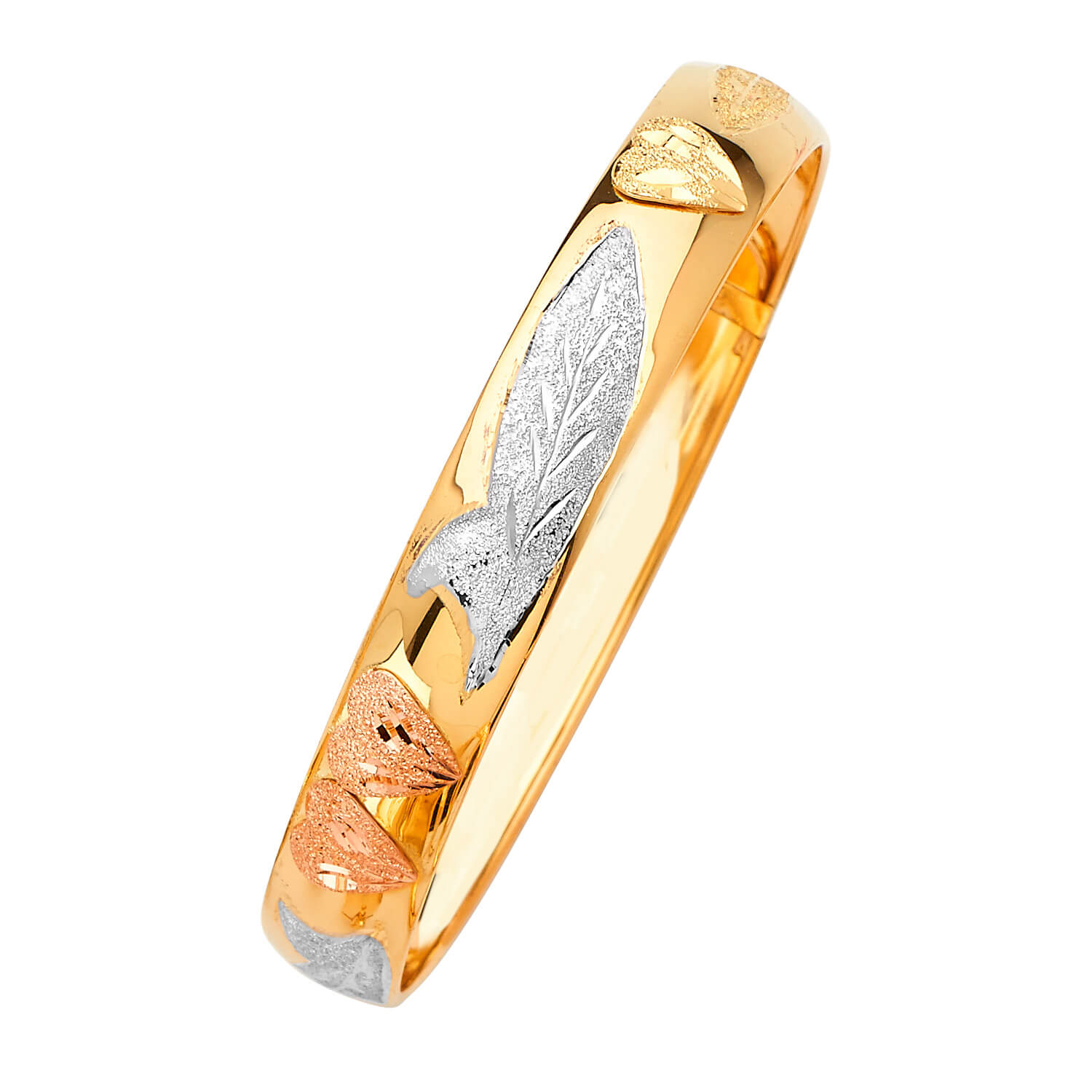 Heart Flexible Ladies Bangle in 14K Tri-Color Gold