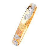 Heart Flexible Ladies Bangle in 14K Tri-Color Gold