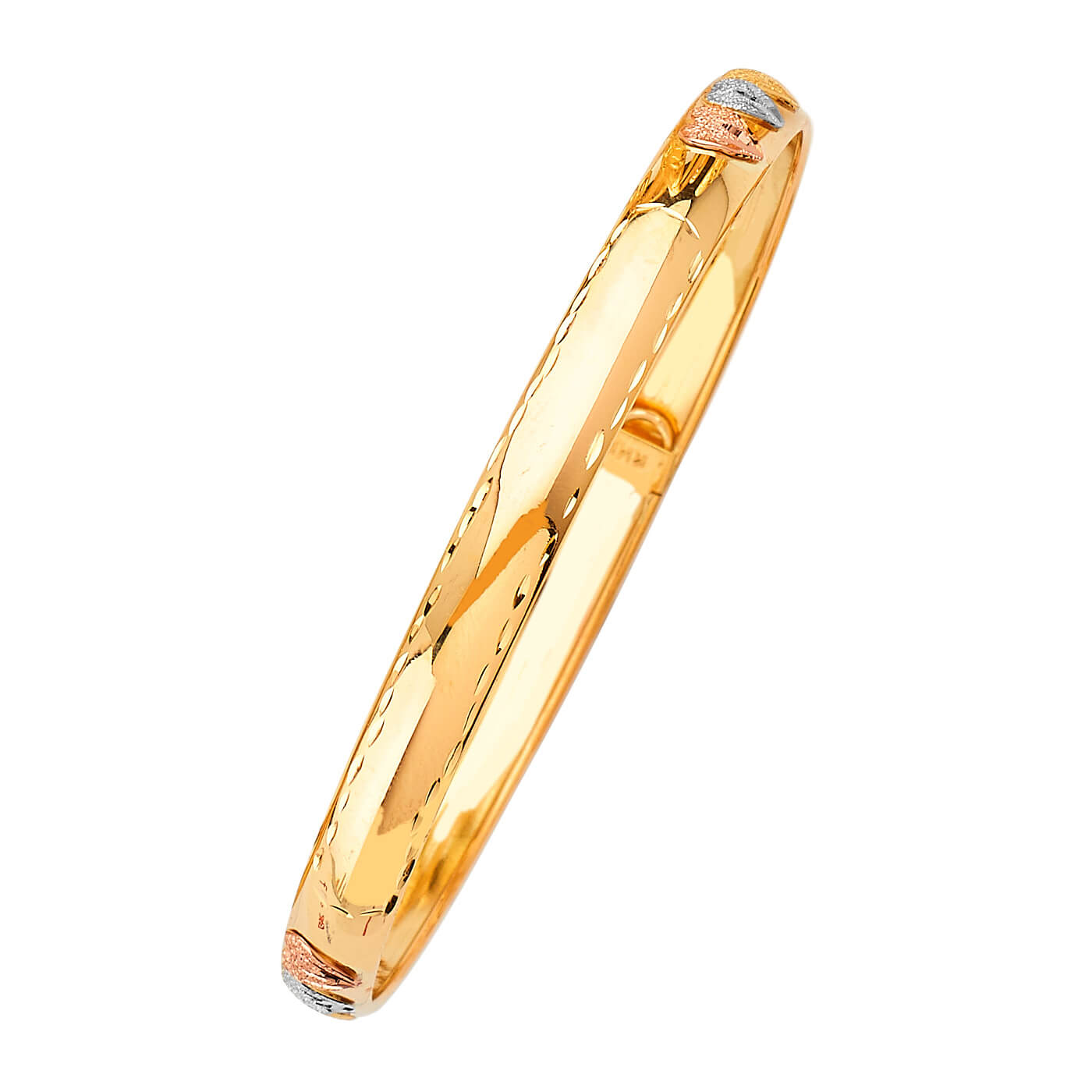 Heart Flexible Ladies Bangle in 14K Tri-Color Gold