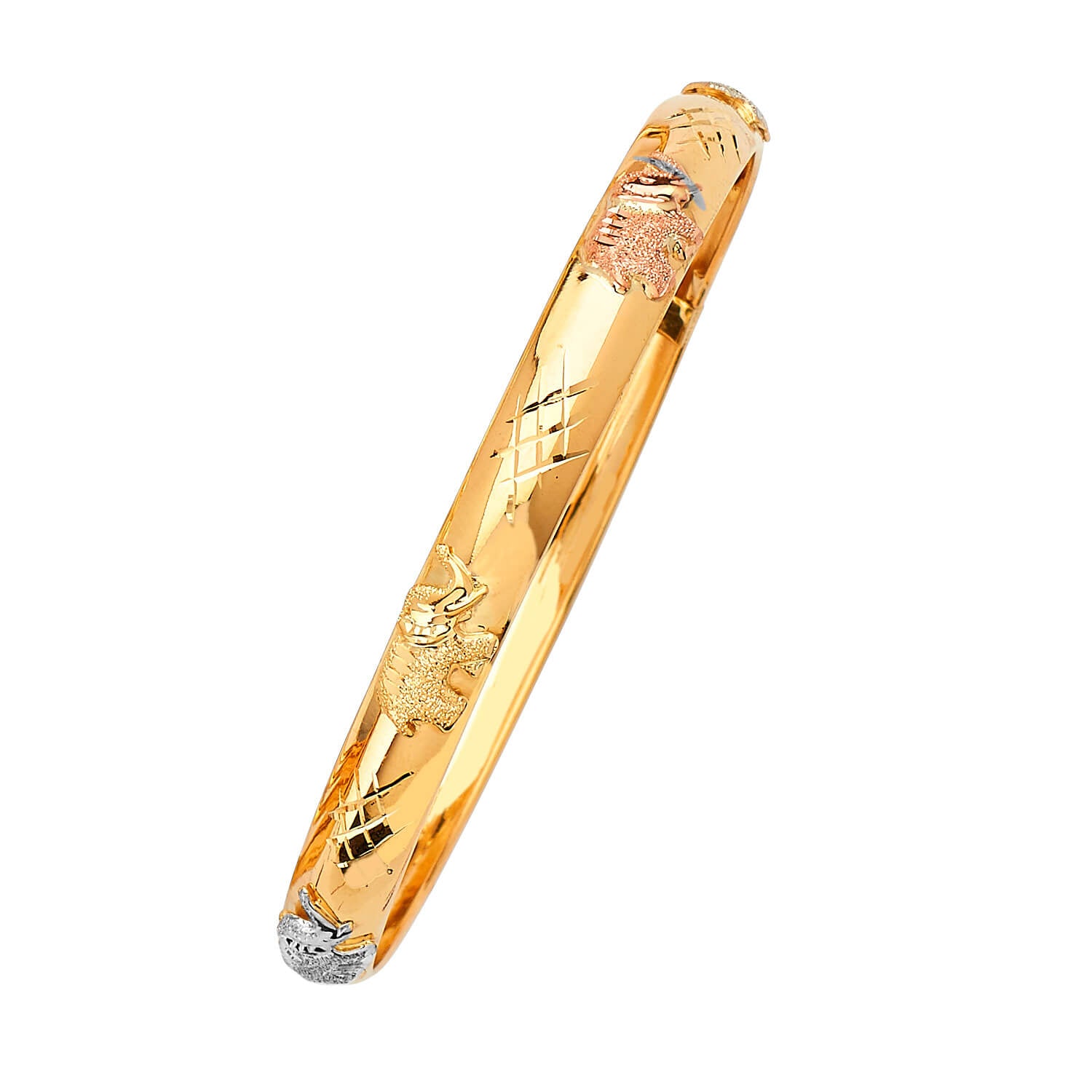 Elephant Flexible Ladies Bangle in 14K Tri-Color Gold