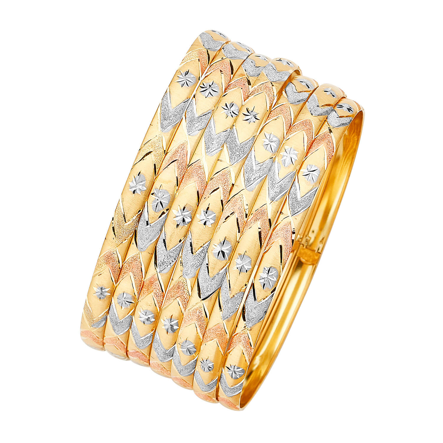 Star Flexible Ladies 7-Day Bangle in 14K Tri-Color Gold
